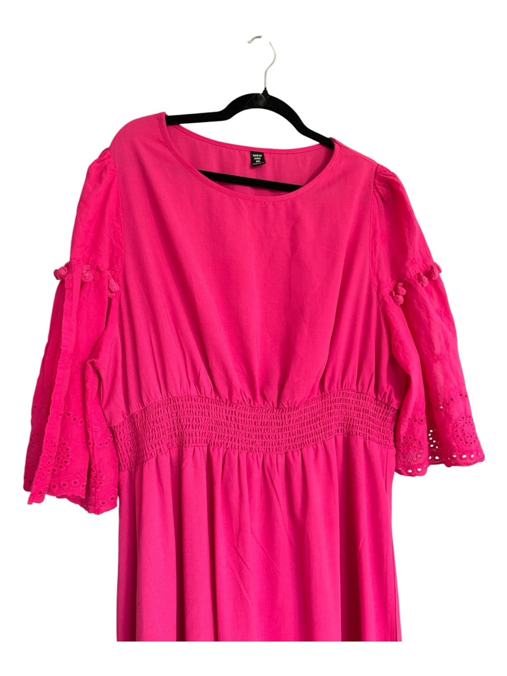 4XL Hot Pink Smocked Waist Eyelet Maxi Dress Boho Cottagecore - Picture 4 of 7